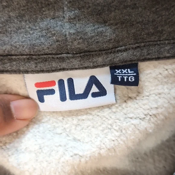 FILA| Grey Long Sleeve Hoodie Sweatshirt With Front Pouch Cotton Blend - Picture 11 of 14